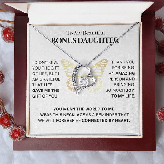 Bonus Daughter - Forever Connected by Heart - Heart Necklace