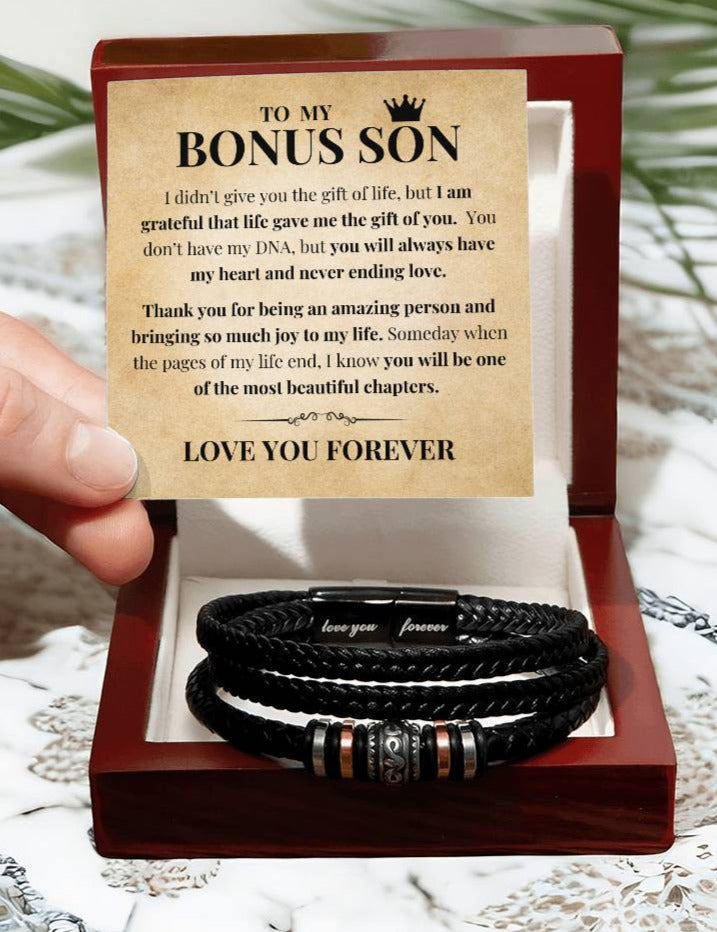 To My Bonus Son - Grateful for Gift of You - Men's Bracelet