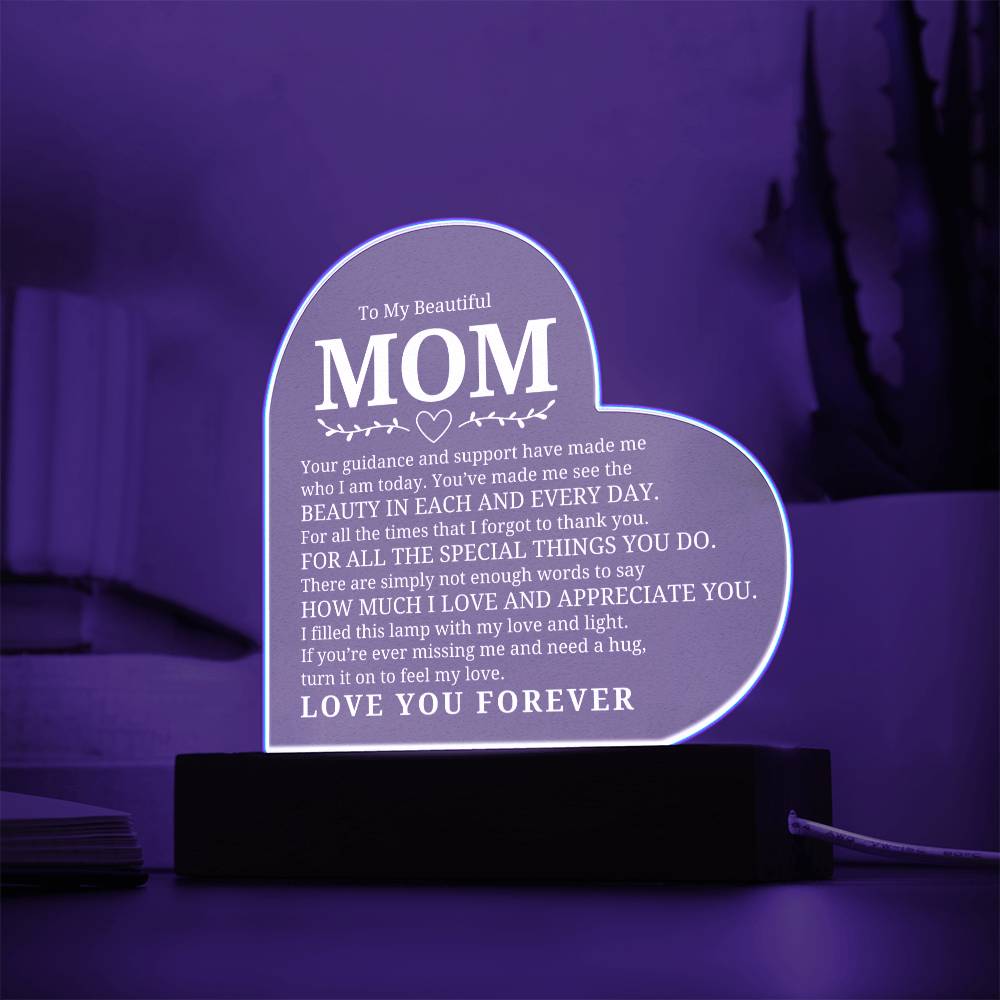 To My Beautiful Mom - I Appreciate You - Heart Acrylic Plaque