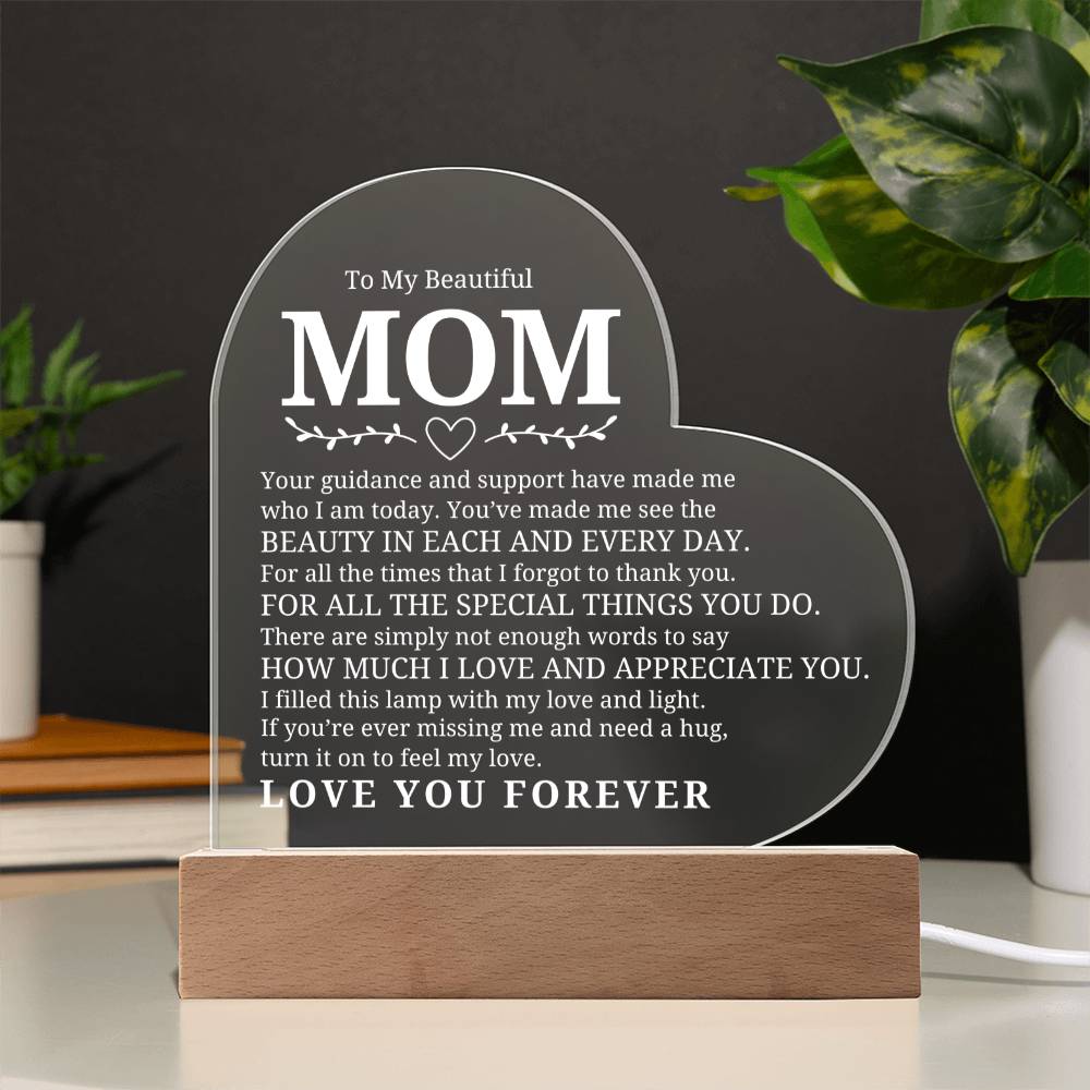 To My Beautiful Mom - I Appreciate You - Heart Acrylic Plaque