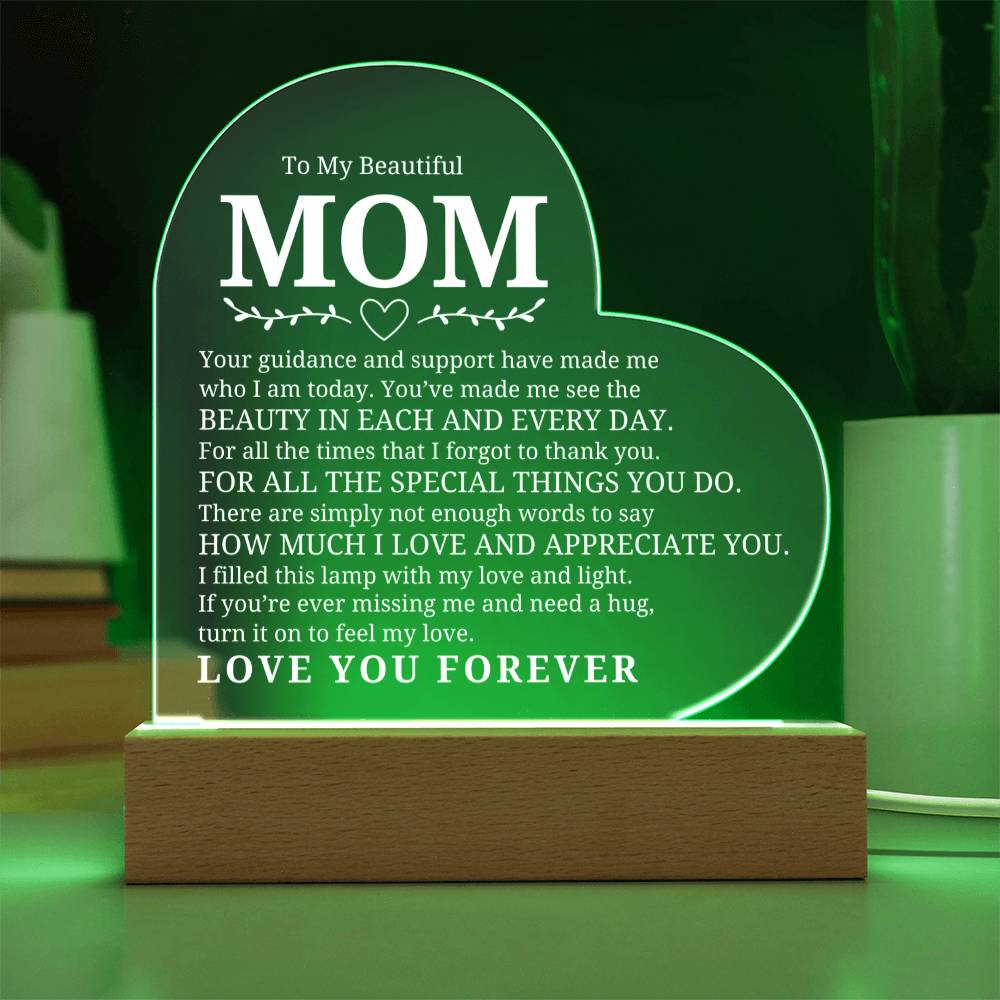 To My Beautiful Mom - I Appreciate You - Heart Acrylic Plaque