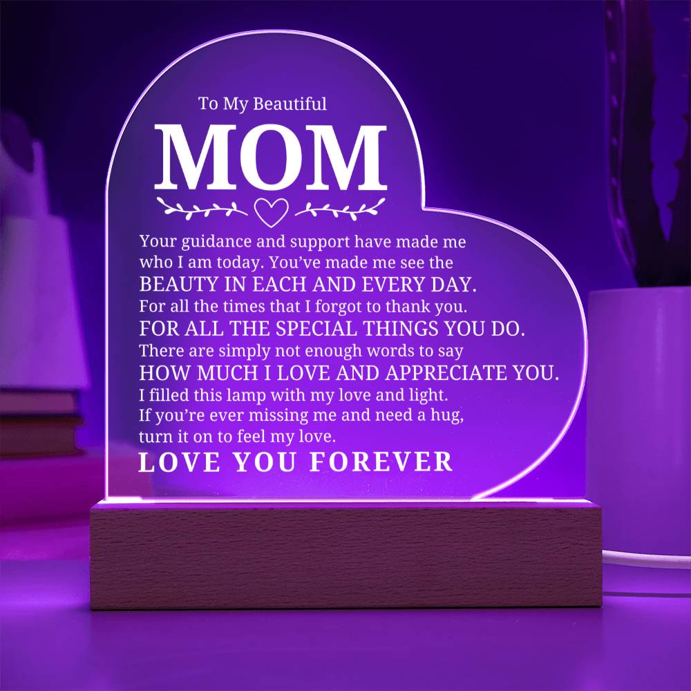 To My Beautiful Mom - I Appreciate You - Heart Acrylic Plaque