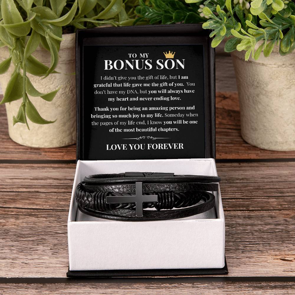 To My Bonus Son - Grateful for Gift of You - Cross Bracelet