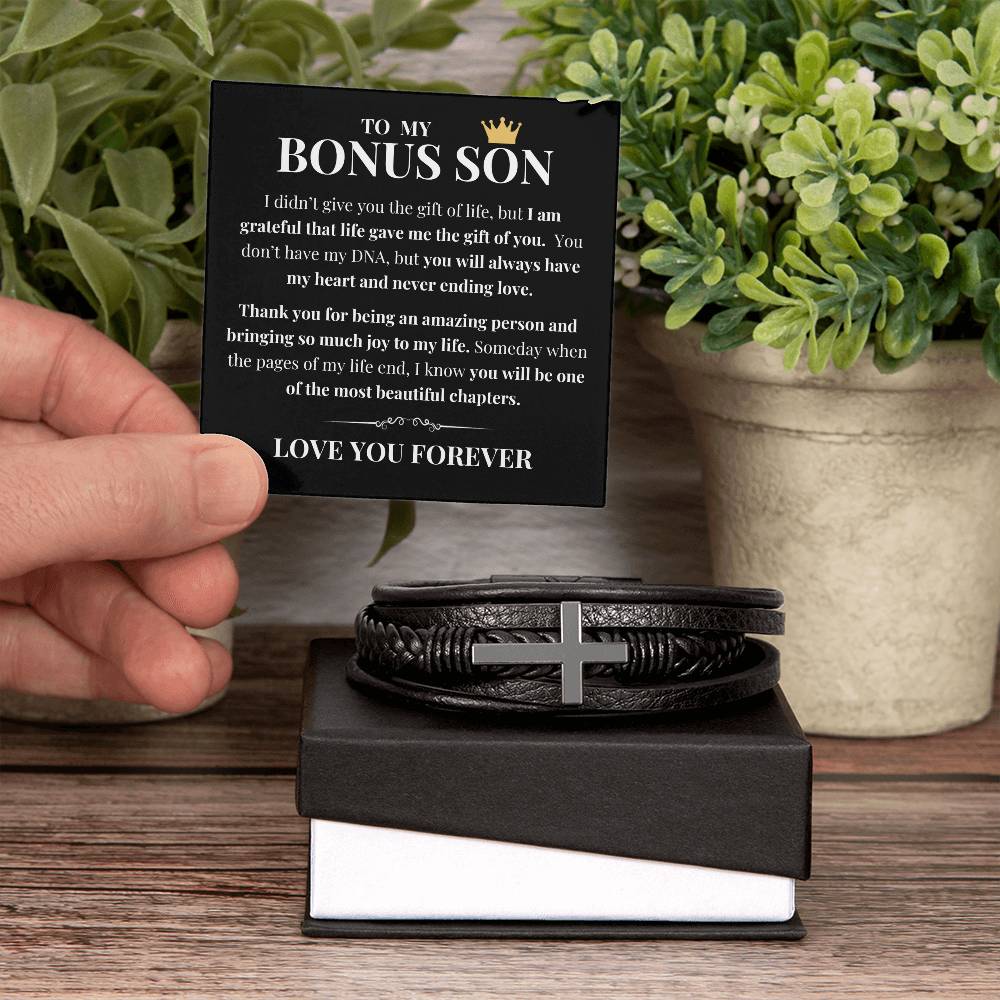 To My Bonus Son - Grateful for Gift of You - Cross Bracelet