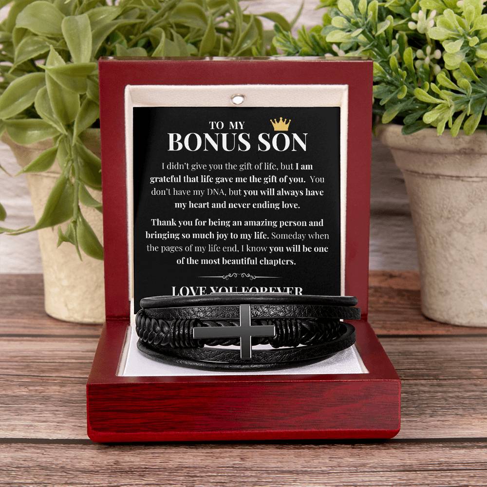 To My Bonus Son - Grateful for Gift of You - Cross Bracelet