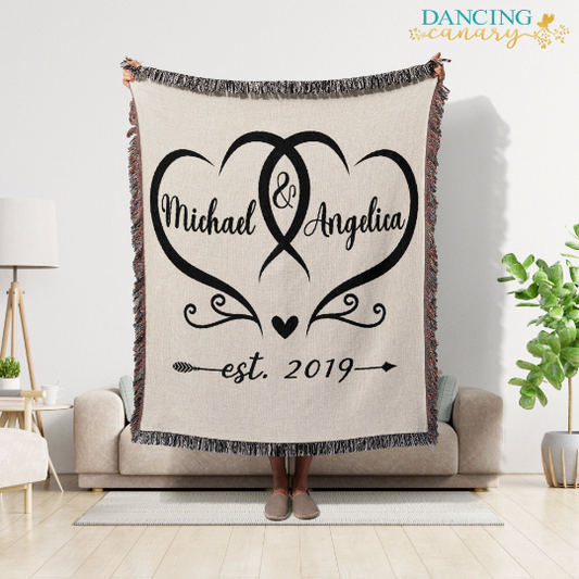 Personalized Couple Names Est Anniversary Woven Throw Blanket