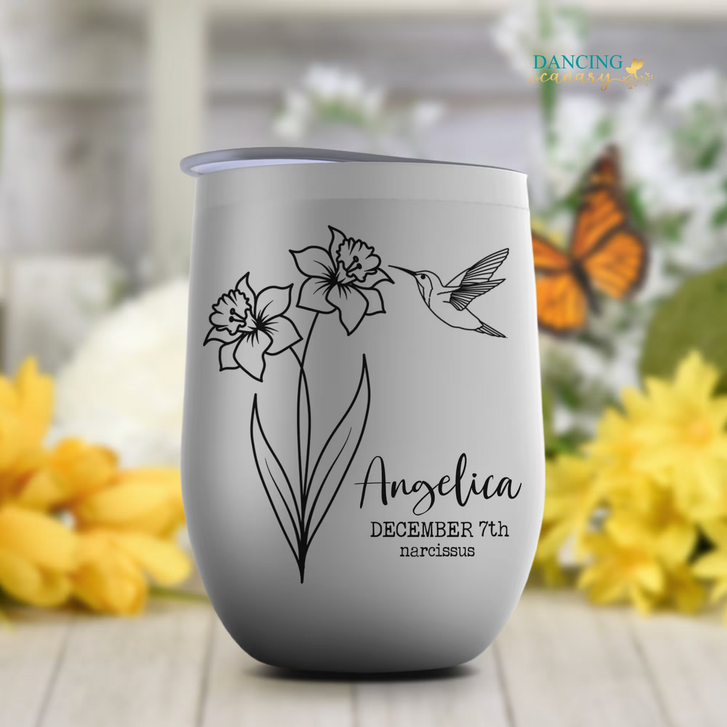 Birth Month Flower Wine Tumbler Birthday Gift for Women Personalized Birth Floral Cup
