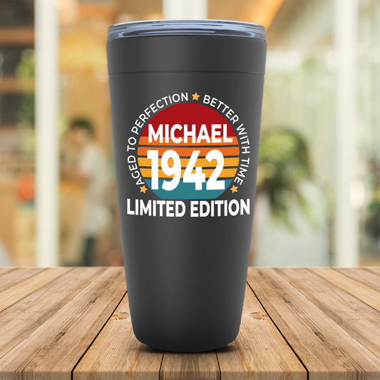 Personalized 80th Birthday Gift For Men, Born In 1942 Retro Tumbler, Custom Name Cup For Dad, Grandpa, Brother, Uncle, Eightieth Bday Party