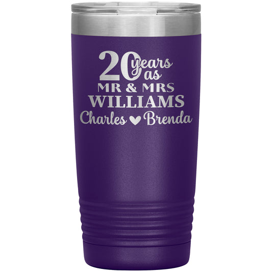 20th Anniversary, 20 Years as Mr. & Mrs. Couple Tumbler