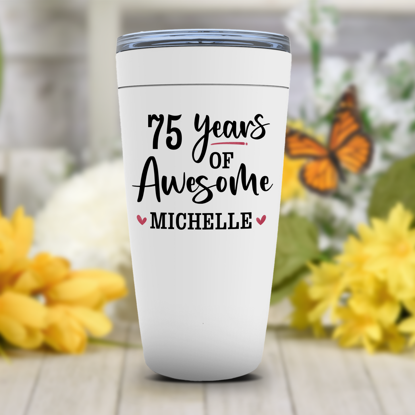 75th Birthday Gift for Mom, Grandma, 75 Years of Awesome Custom Name Tumbler, Sister, Friend, Aunt Birthday Party Gift, Born in 1947 Bday