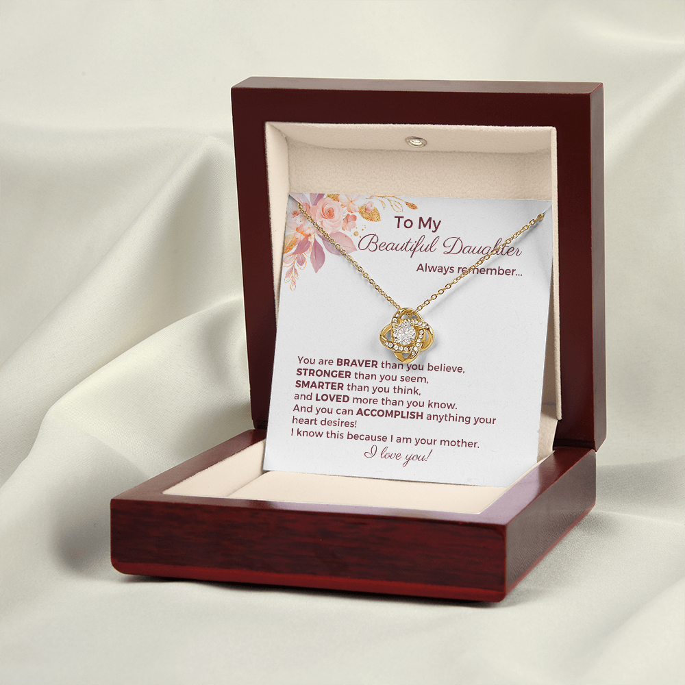 To My Beautiful Daughter Love Knot Necklace