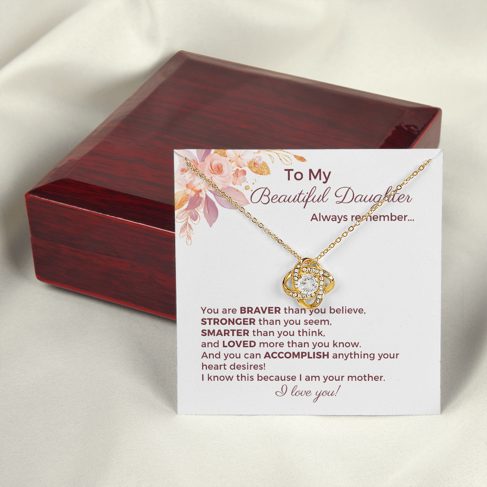 To My Beautiful Daughter Love Knot Necklace