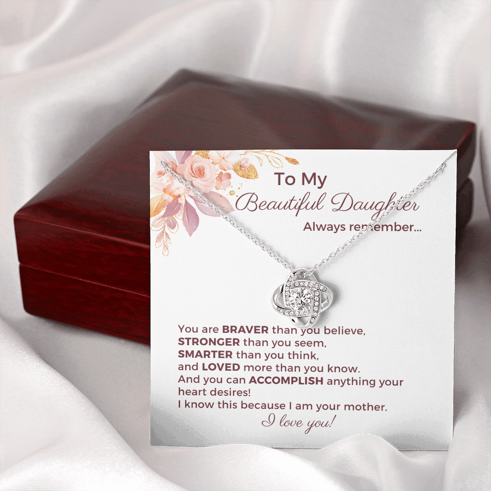 To My Beautiful Daughter Love Knot Necklace
