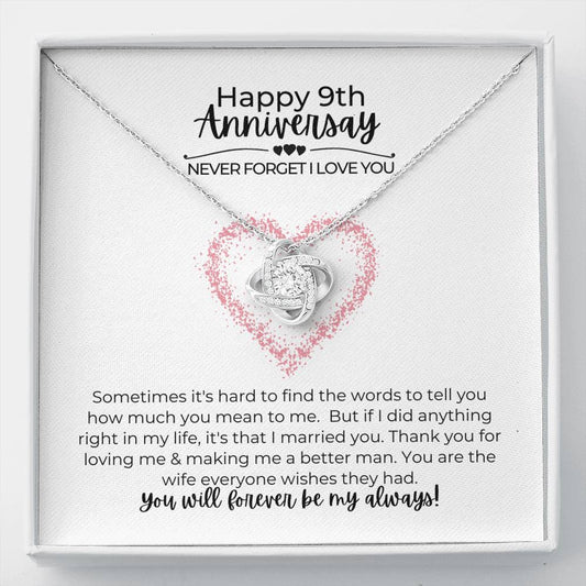 Happy 9th Anniversary Never Forget I Love You Love Knot Necklace