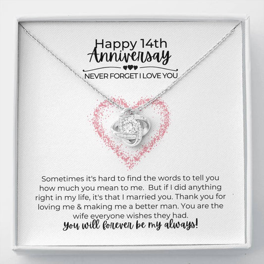 Happy 14th Anniversary Never Forget I Love You Love Knot Necklace