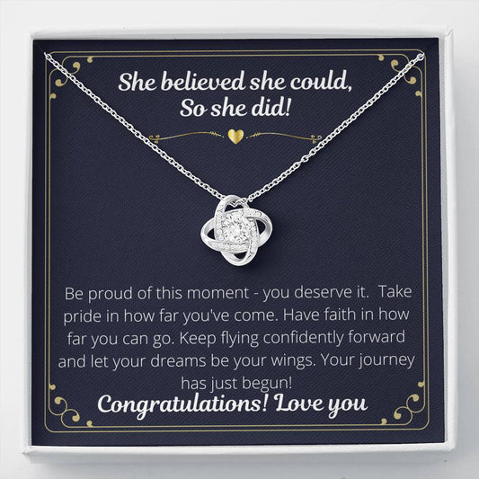 She Believed She Could So She Did Graduation Love Knot Necklace