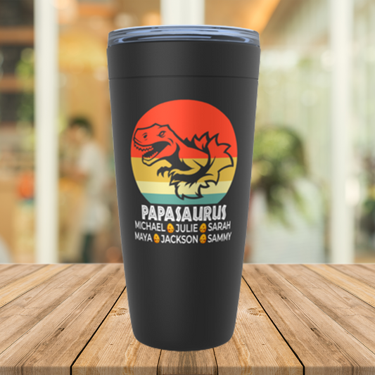 Papasaurus Tumbler, Personalized Grandpa or Dad Gift from Grandkids, Funny T-rex Mug, Grandfather Christmas, Birthday Gift Father in Law Cup