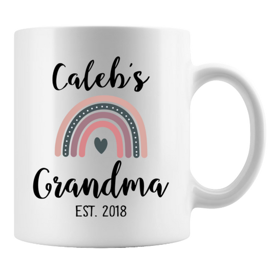 Grandma Rainbow Mug, Personalized Grandmother Gift with Grandchild Name