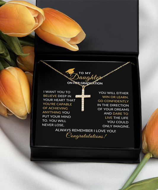 Daughter Graduation Dainty Cross Necklace, Congratulations Grad Gift for Her