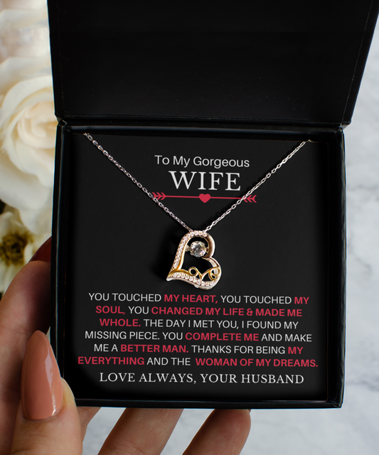 To My Gorgeous Wife Love Heart Necklace