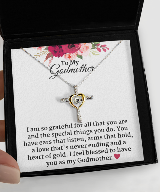 Godmother You are a Blessing Cross Sterling Silver Necklace from Goddaughter or Godson, Jewelry for Birthday, Christmas, Mother's Day