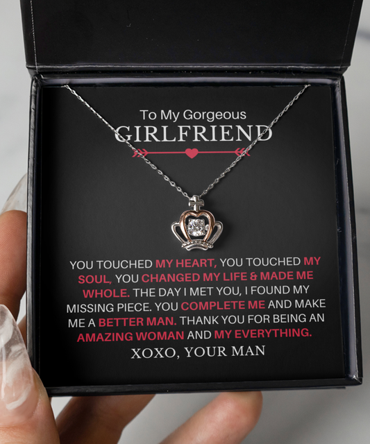 Gorgeous Girlfriend You Complete Me Crown Necklace