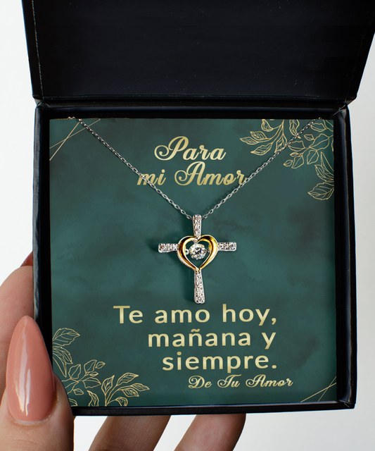 Para mi Amor Cross Necklace, Spanish Jewelry for Girlfriend, Spouse, Wife for Anniversary Christmas Birthday