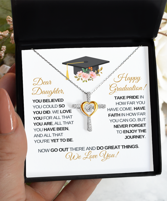 Daughter Happy Graduation Cross Necklace, Congratulations Grad Gift for Her