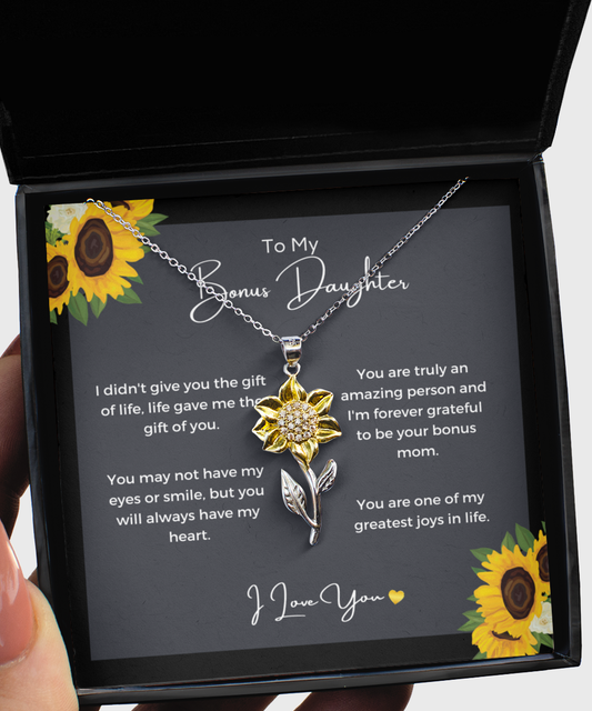 Stepdaughter Gifts, Bonus Daughter Sunflower Necklace Sterling Silver, Jewelry from Stepmom, Bonus Mom, Stepmother for Step Daughter