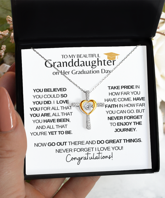 Granddaughter Graduation Do Great Things Cross Necklace, Congrats Grad Jewelry Gift for Her