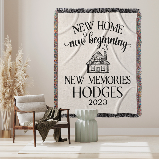 Housewarming Gift Personalized For Couple New Home New Beginning Woven Throw Blanket 2023