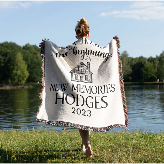 Housewarming Gift Personalized For Couple New Home New Beginning Woven Throw Blanket 2023