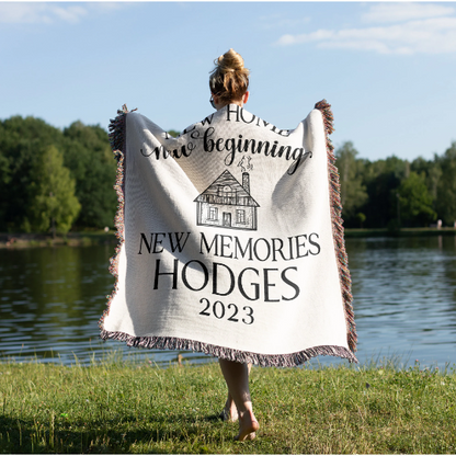 Housewarming Gift Personalized For Couple New Home New Beginning Woven Throw Blanket 2023
