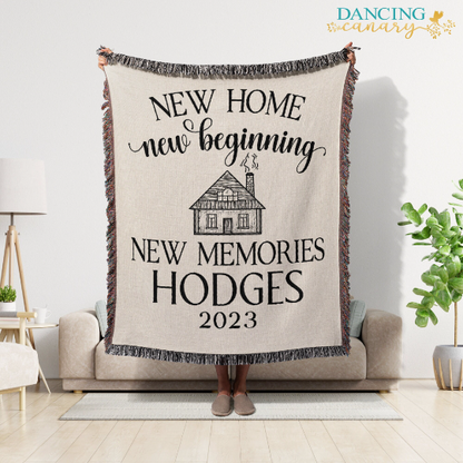 Housewarming Gift Personalized For Couple New Home New Beginning Woven Throw Blanket 2023
