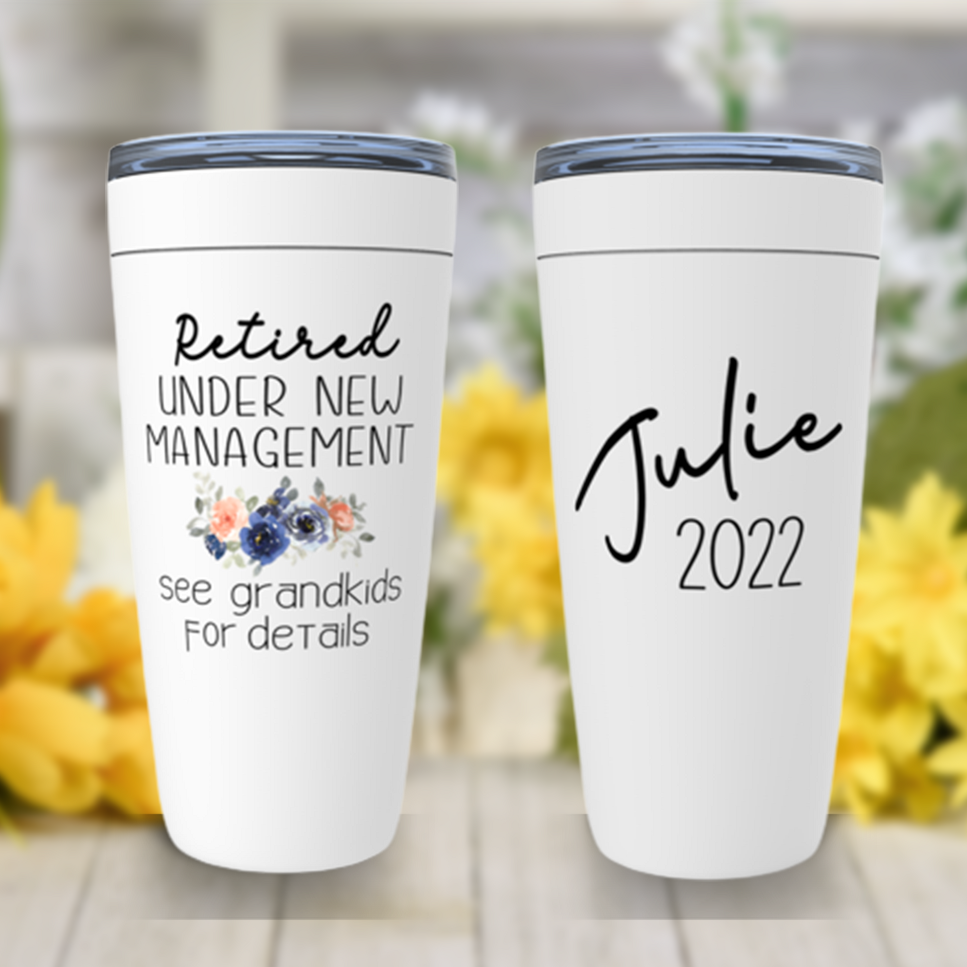 Personalized Retirement Gift for Women, Retired Under New Management See Grandchildren Funny Tumbler, Mom, Aunt, Friend Sister Retiring Gift