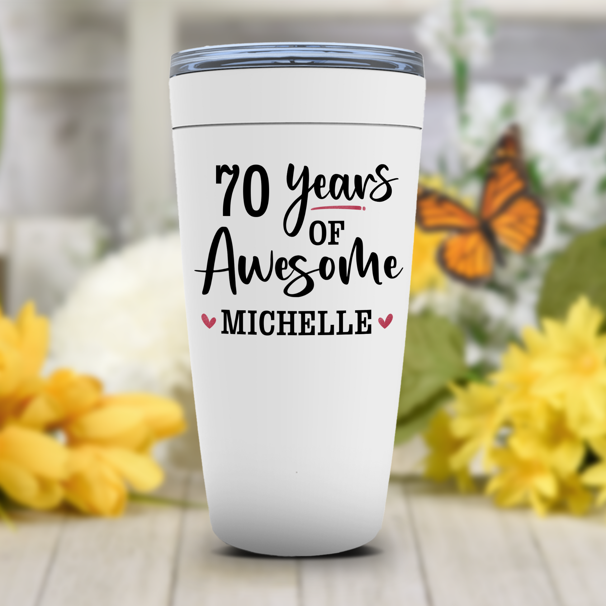 70th Birthday Gift for Women, 70th Birthday Tumbler, Mom, Sister, Friend, Wife Birthday Party Present, 70 Years of Awesome Custom Name Cup