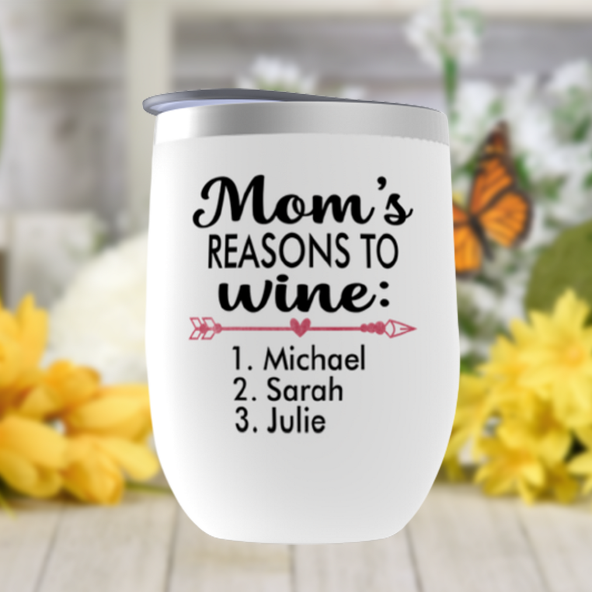 Funny Gift for Mom, Mom's Reasons to Wine Tumbler Personalized, Birthday, Christmas Gift for Mother, Wife, Mother's Day Cup with Kids Names