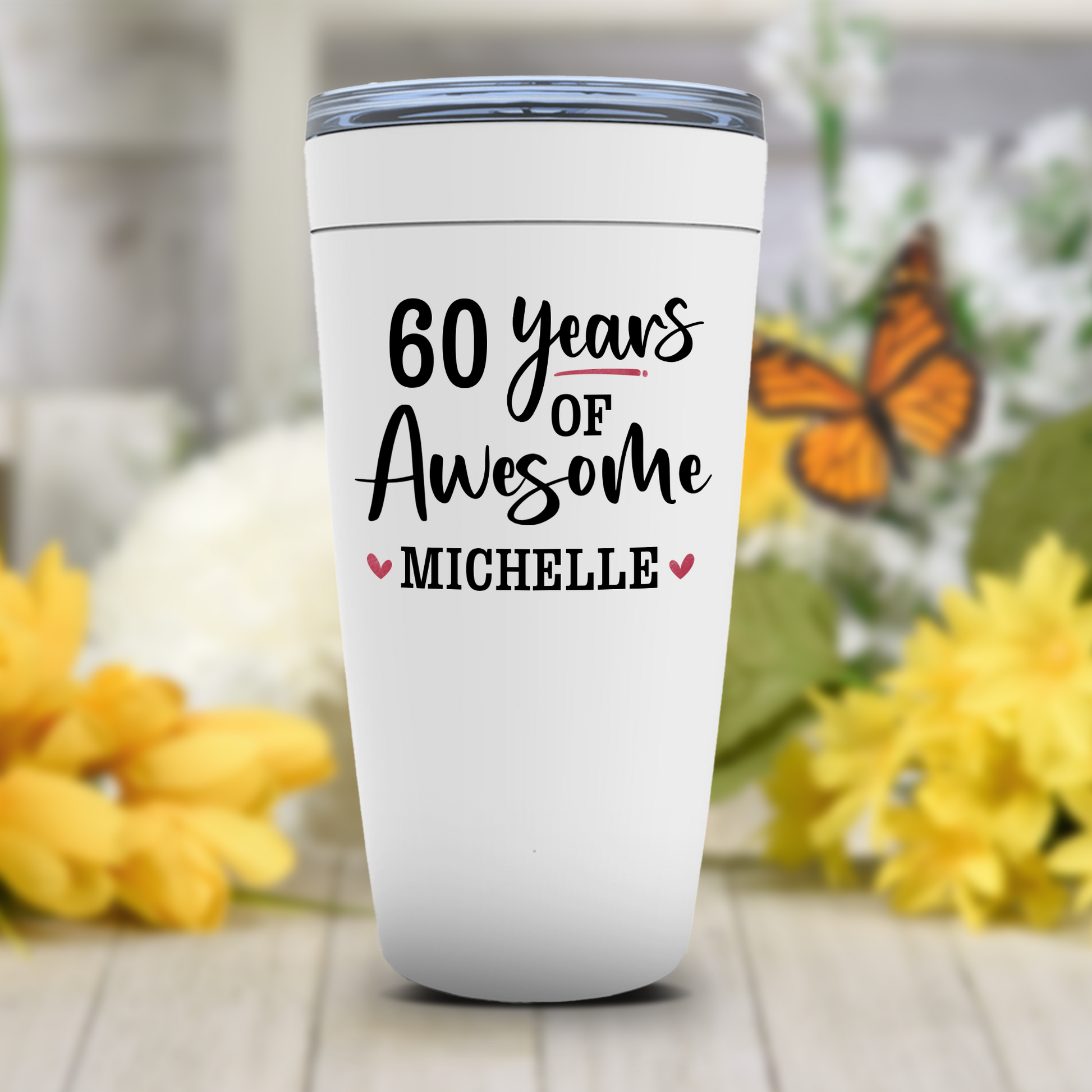 60th Birthday Gift for Women Personalized, 60 Years of Awesome Tumbler, Mom, Friend, Sister, Wife Birthday Party Present, Custom Name Cup