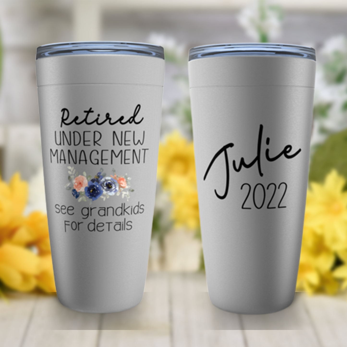 Personalized Retirement Gift for Women, Retired Under New Management See Grandchildren Funny Tumbler, Mom, Aunt, Friend Sister Retiring Gift
