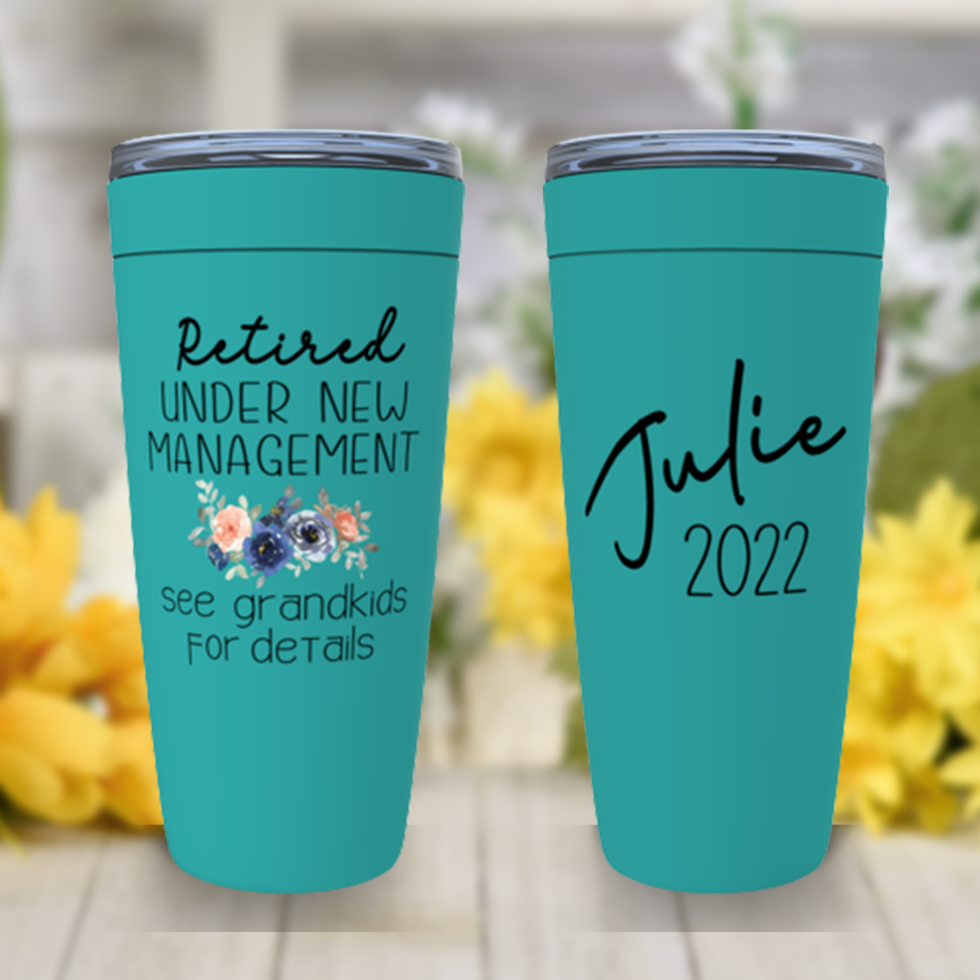 Personalized Retirement Gift for Women, Retired Under New Management See Grandchildren Funny Tumbler, Mom, Aunt, Friend Sister Retiring Gift