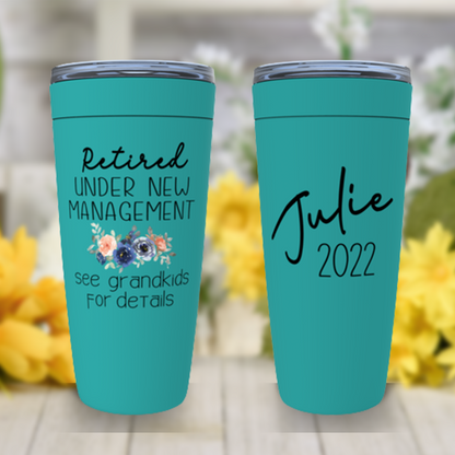 Personalized Retirement Gift for Women, Retired Under New Management See Grandchildren Funny Tumbler, Mom, Aunt, Friend Sister Retiring Gift