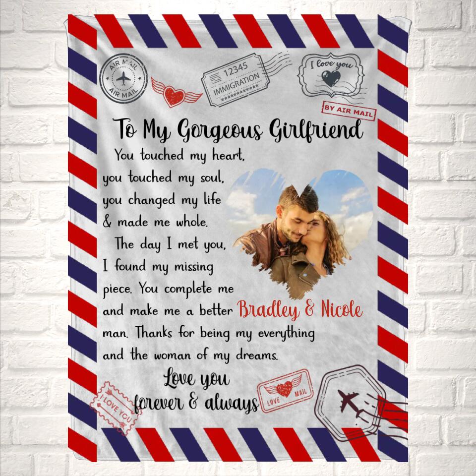 Personalized Names Love Letter to Girlfriend Couple Photo Blanket