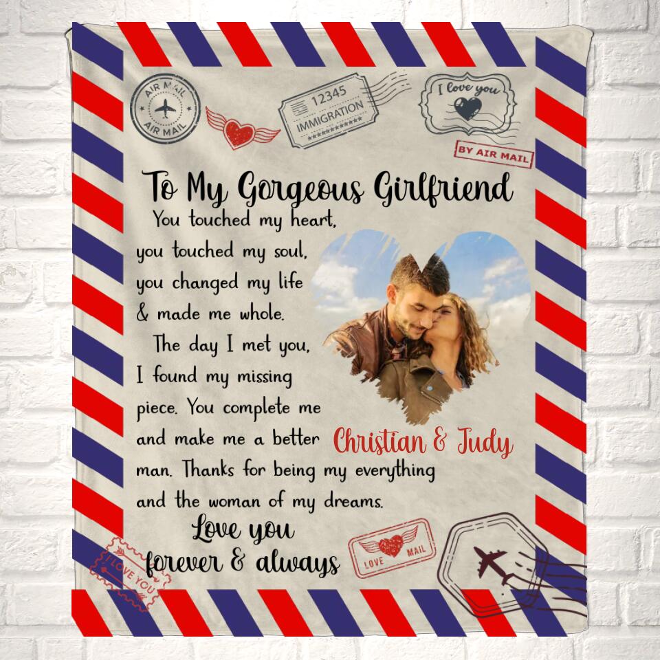 Personalized Names Love Letter to Girlfriend Couple Photo Blanket