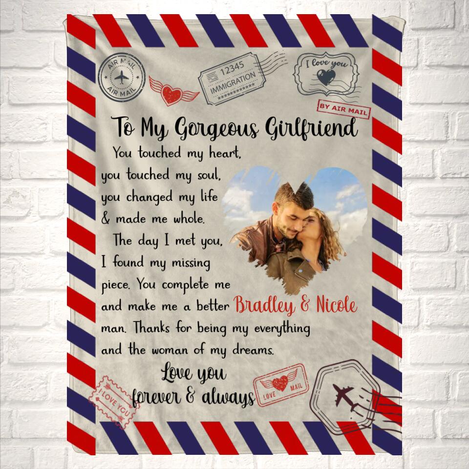 Personalized Names Love Letter to Girlfriend Couple Photo Blanket