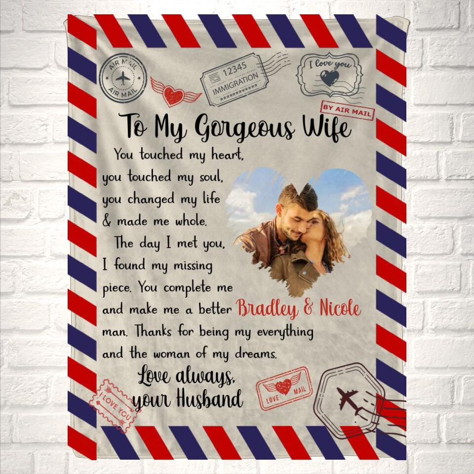 Personalized Names Love Letter to Wife Couple Photo Blanket