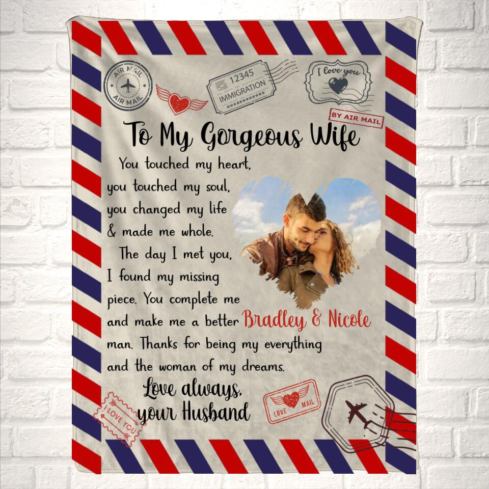 Personalized Names Love Letter to Wife Couple Photo Blanket