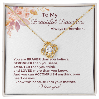 To My Beautiful Daughter Love Knot Necklace