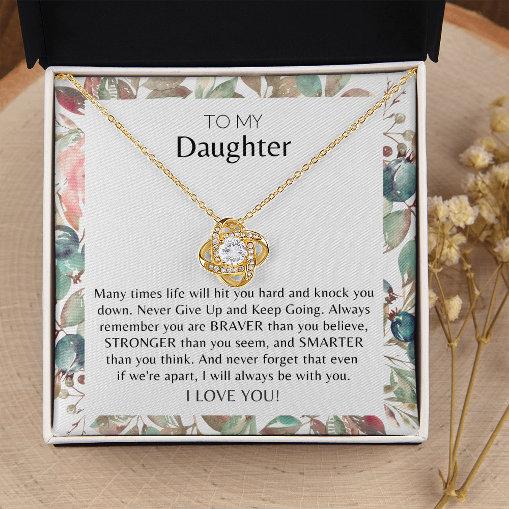 To My Daughter Never Give Up Love Knot Necklace