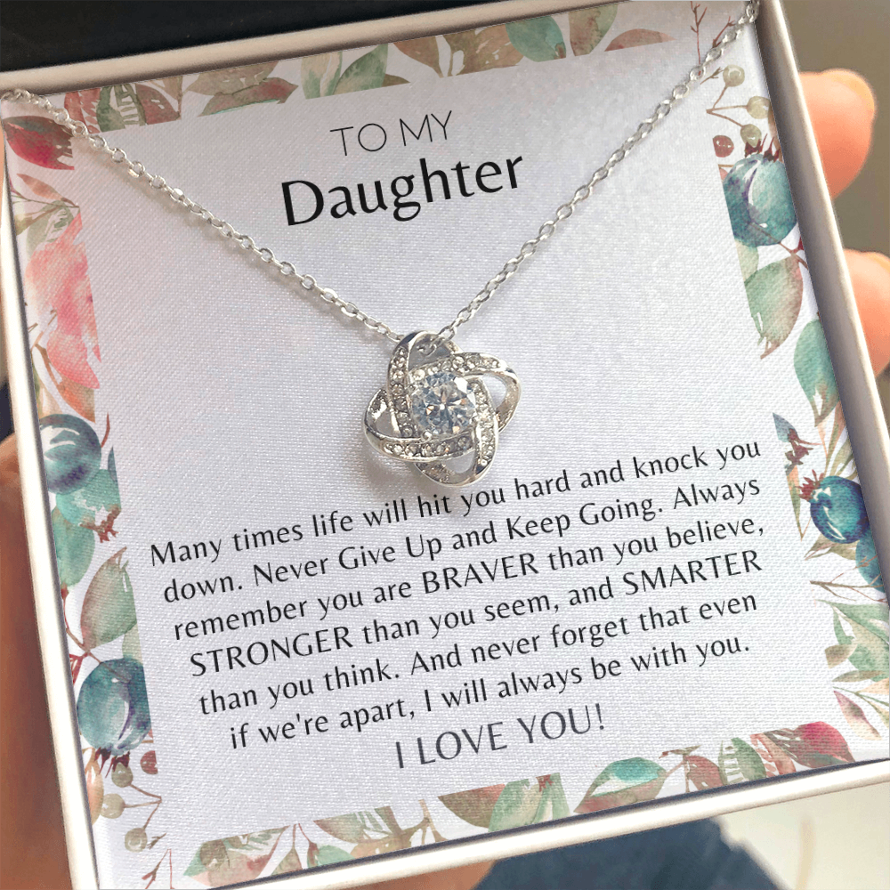 To My Daughter Never Give Up Love Knot Necklace