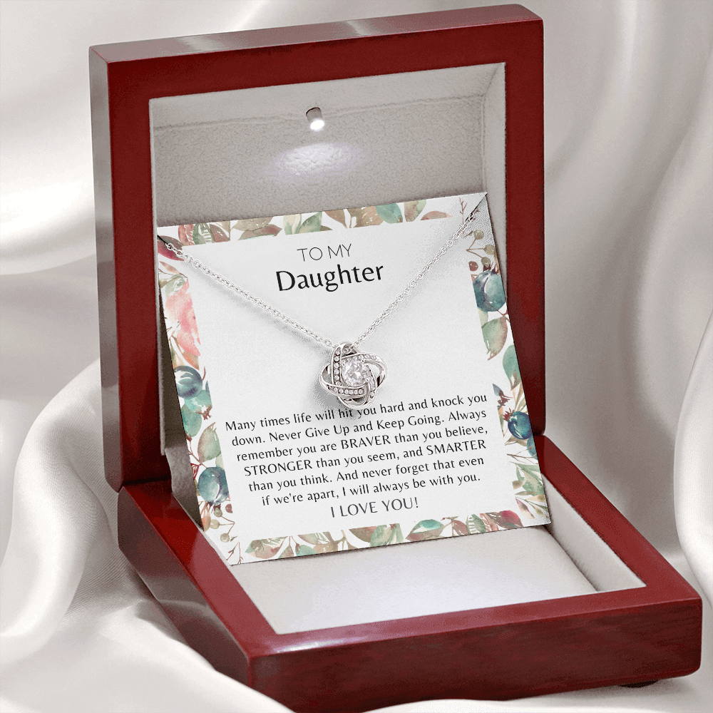To My Daughter Never Give Up Love Knot Necklace